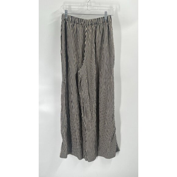 Zara Lightweight Striped Wide Leg Pull On Pants Navy Tan Sz XS Casual Flowy - Picture 6 of 7